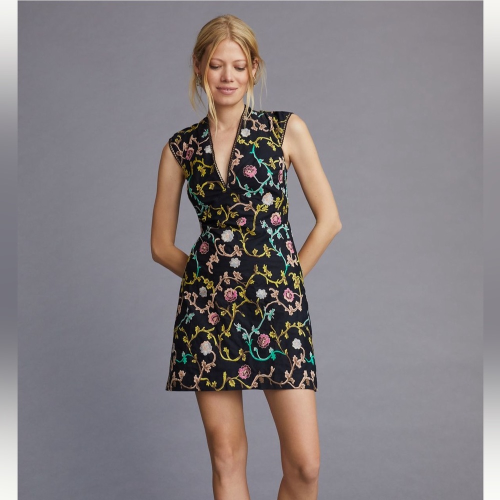 By Anthropologie Embroidered Mini Dress – NWT, Luxe Floral Detail